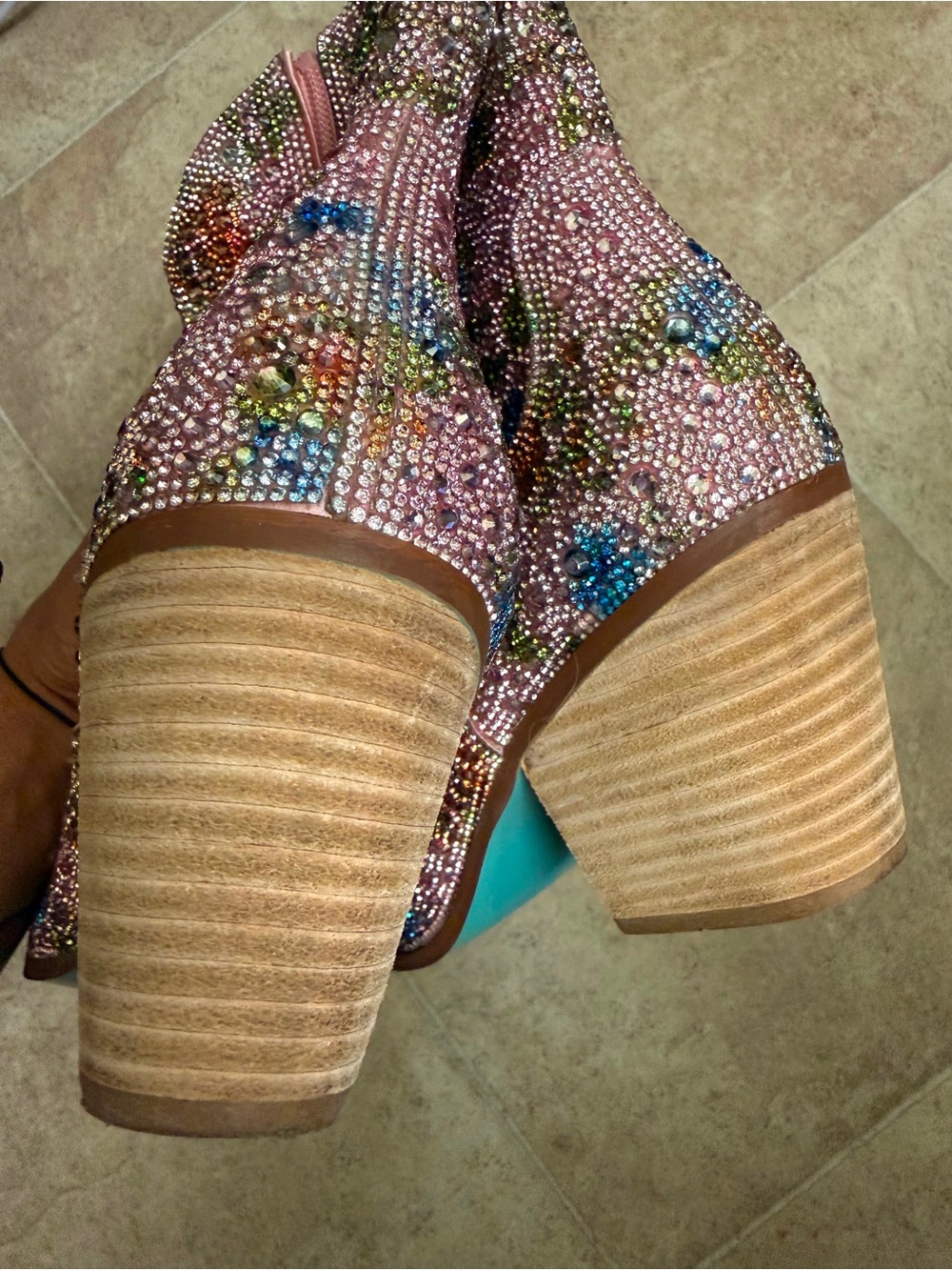 Betsey Johnson Pink Floral Crystal Western Booties Sz: 9.5 M - Picture 6 of 10